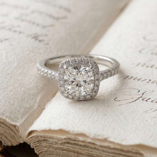 Anillo Halo Cushion Grifa