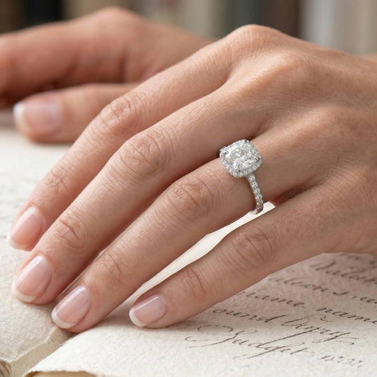 Anillo Halo Cushion Grifa