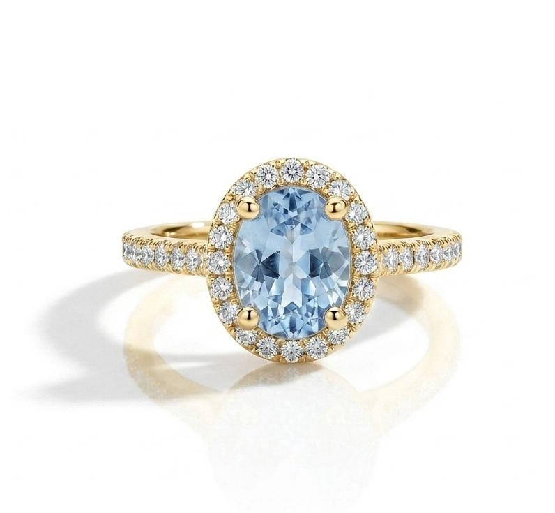 Anillo Aguamarina oval Pavé